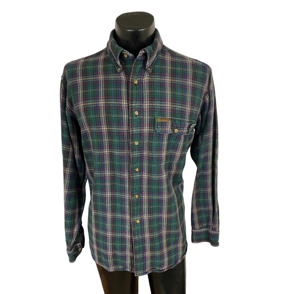 Woolrich Mens Button Down Shirt Flannel Plaid Knit Cotton Vintage L Reg